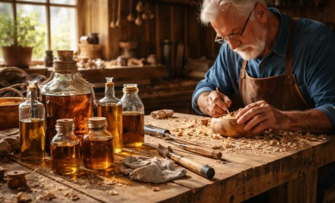 découvrez comment l'huile de vidange pour le bois est devenue le secret bien gardé des artisans pour protéger et sublimer leurs créations en bois.