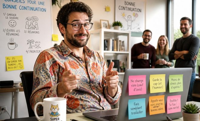 découvrez des astuces originales et humoristiques pour souhaiter une bonne continuation à un collègue inoubliable, accompagnées d'une image de départ pleine d'esprit.