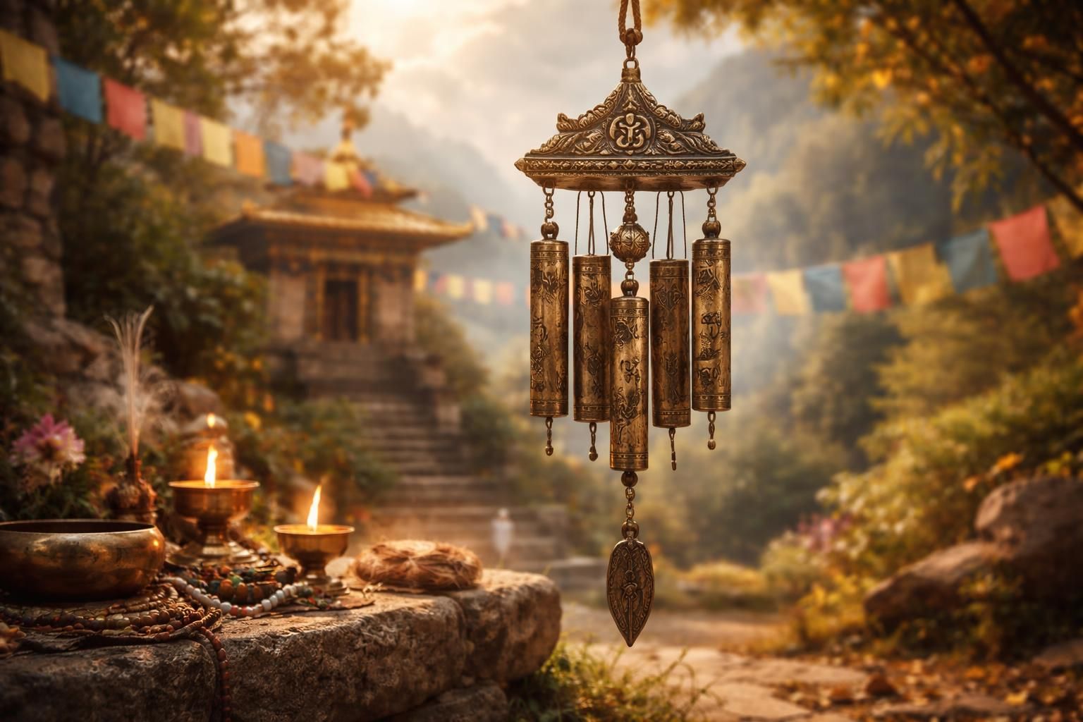 découvrez l'importance du carillon à vent tibétain dans les rituels spirituels et traditionnels, un instrument qui favorise la méditation, l'harmonie et la connexion avec le sacré.