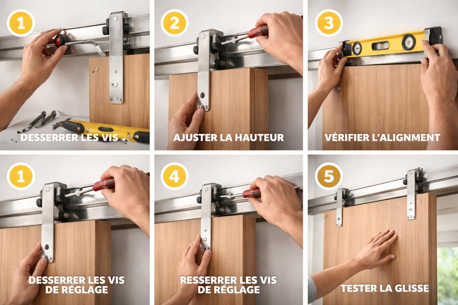 apprenez à régler facilement votre porte coulissante sur rail en 5 étapes simples avec notre guide pratique, pour un fonctionnement optimal et sans effort.