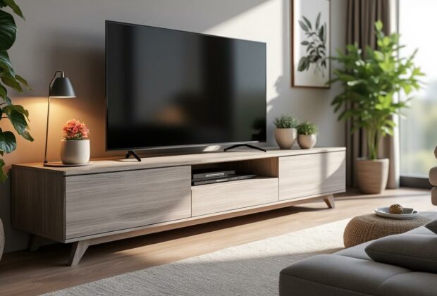 découvrez le meuble tv kikua de 130 cm en gris cendré, alliant design moderne et accessibilité. parfait pour apporter une touche contemporaine à votre intérieur tout en profitant d'un espace de rangement fonctionnel.