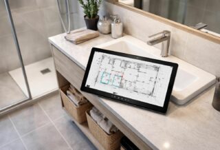 découvrez notre plan technique détaillé pour salle de bain, prêt à être consulté facilement sur votre tablette windows 10, pour une rénovation réussie et simplifiée.