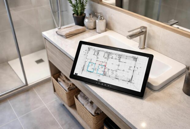 découvrez notre plan technique détaillé pour salle de bain, prêt à être consulté facilement sur votre tablette windows 10, pour une rénovation réussie et simplifiée.