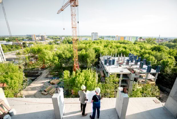 Construction site with workers