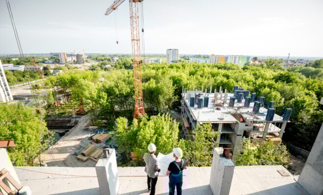 Construction site with workers