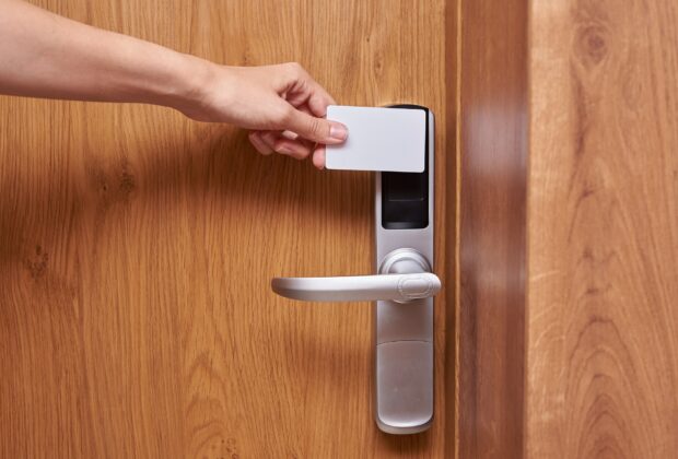 Hand open door digital lock with card key