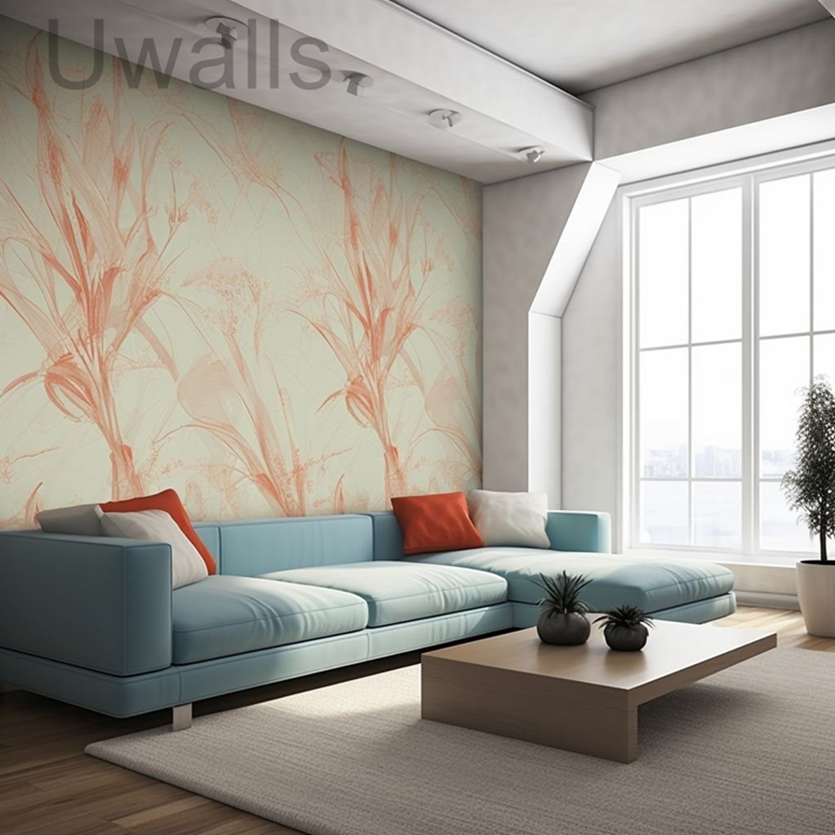 Papier peint avec des fleurs délicates à l'intérieur du salon