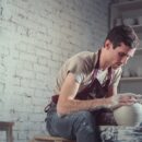 Worker making a ceramic vase
